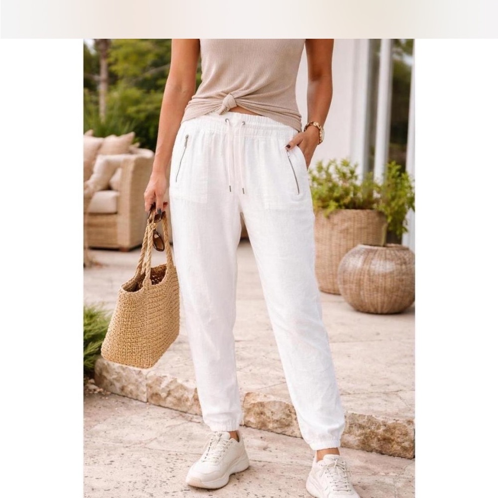 Athleta Cabo Linen Jogger Tall White High Rise Drawstring Pull On Pants